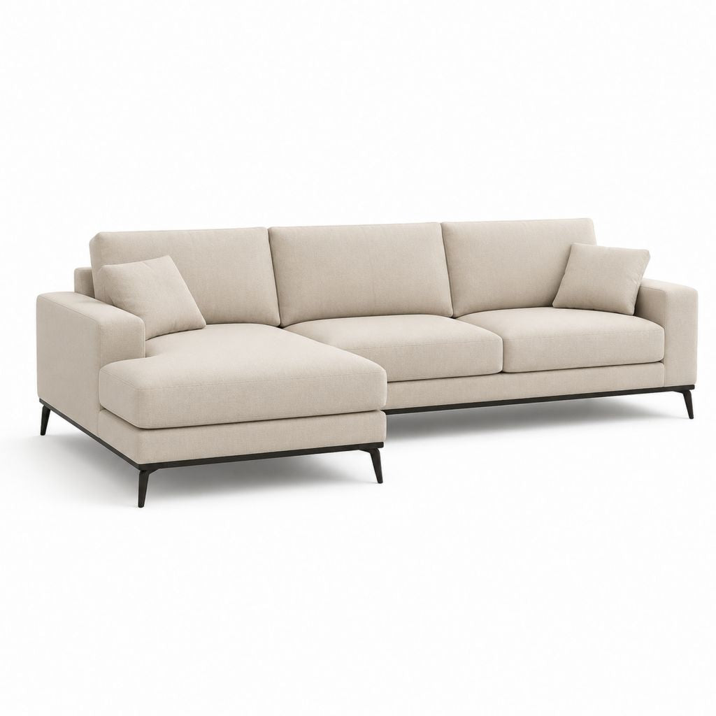 Divano angolare con chaise longue sinistra beige in poliestere 280 x 160 x 85 cm