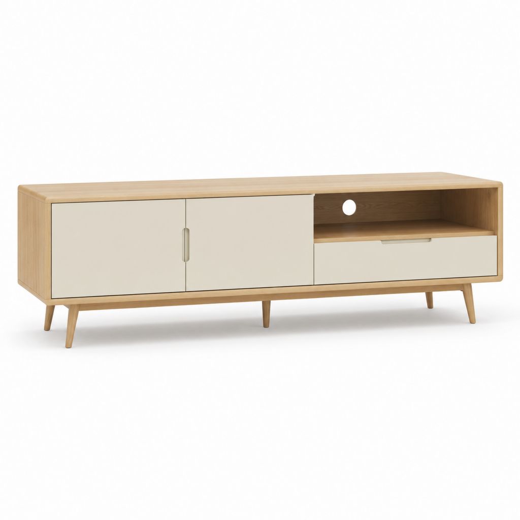Mobile TV rettangolare rovere e beige con 3 ante 1 cassetto 1 vano aperto 180 x 40 x 60 cm