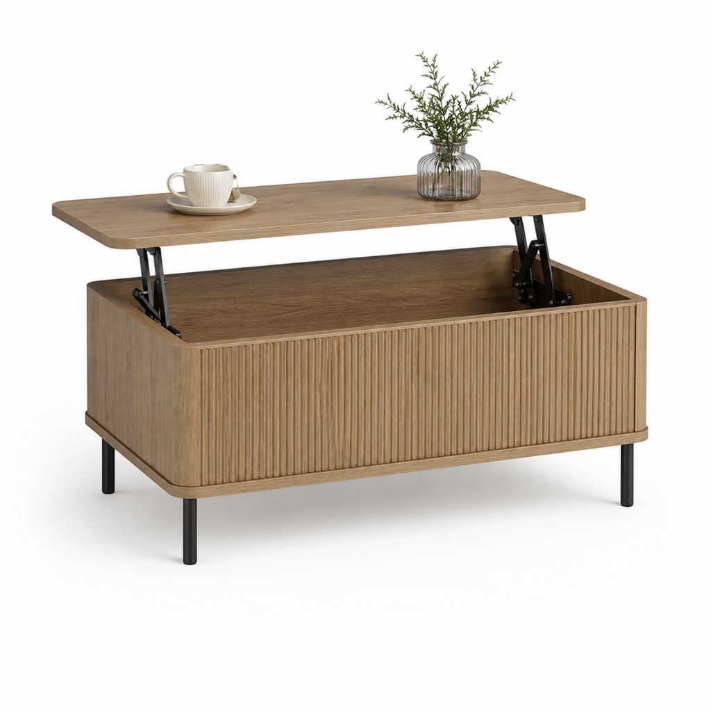 Tavolino da caffè contenitore con piano sollevabile rovere MDF rettangolare 100 x 50 x 45 cm