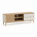 Mobile TV con anta scorrevole e 2 cassetti rovere chiaro e bianco 160 x 40 x 60 cm