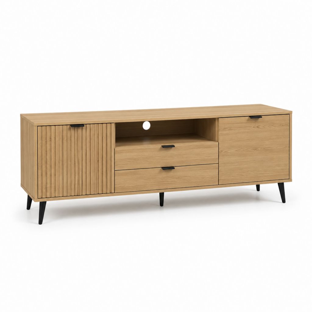 Mobile TV rettangolare rovere in pannelli truciolari 160 x 40 x 60 cm con 2 ante e 2 cassetti