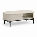 Tavolino da caffè ovale beige in pannello MDF e acciaio con vano contenitore 120 x 60 x 45 cm