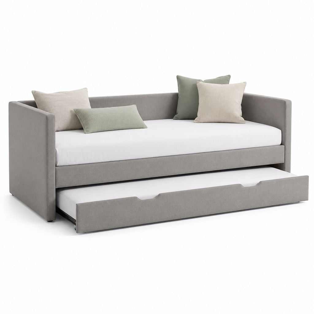 Divano letto estraibile grigio in poliestere 205 x 98 x 80 cm con due materassi 190 x 80 cm