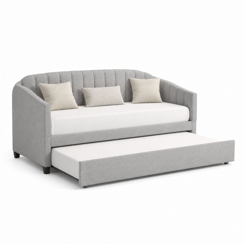 Divano letto estraibile grigio in poliestere rettangolare con letto inferiore 210 x 100 x 86 cm