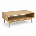 Tavolino da caffè rettangolare rovere naturale in MDF impiallacciato con vano portaoggetti 100 x 60 x 45 cm