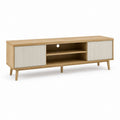 Mobile TV rettangolare in MDF impiallacciato rovere naturale e PVC bianco 160 x 40 x 60 cm