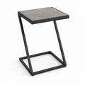 Tavolino laterale a C nero in acciaio con piano rettangolare grigio effetto pietra 45 x 35 x 60 cm