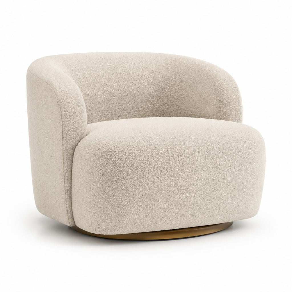 Poltrona girevole beige in poliestere bouclé con base circolare 80 x 78 x 72 cm