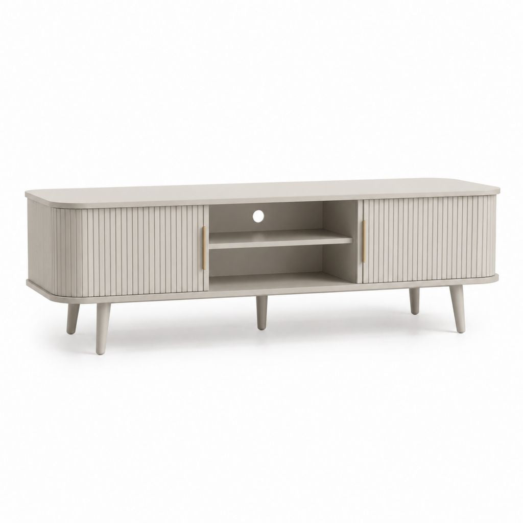Mobile TV rettangolare tortora in MDF con ante scanalate 160 x 40 x 55 cm