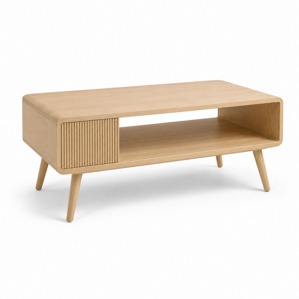 Tavolino da caffè rettangolare rovere chiaro in MDF impiallacciato 110 x 60 x 45 cm