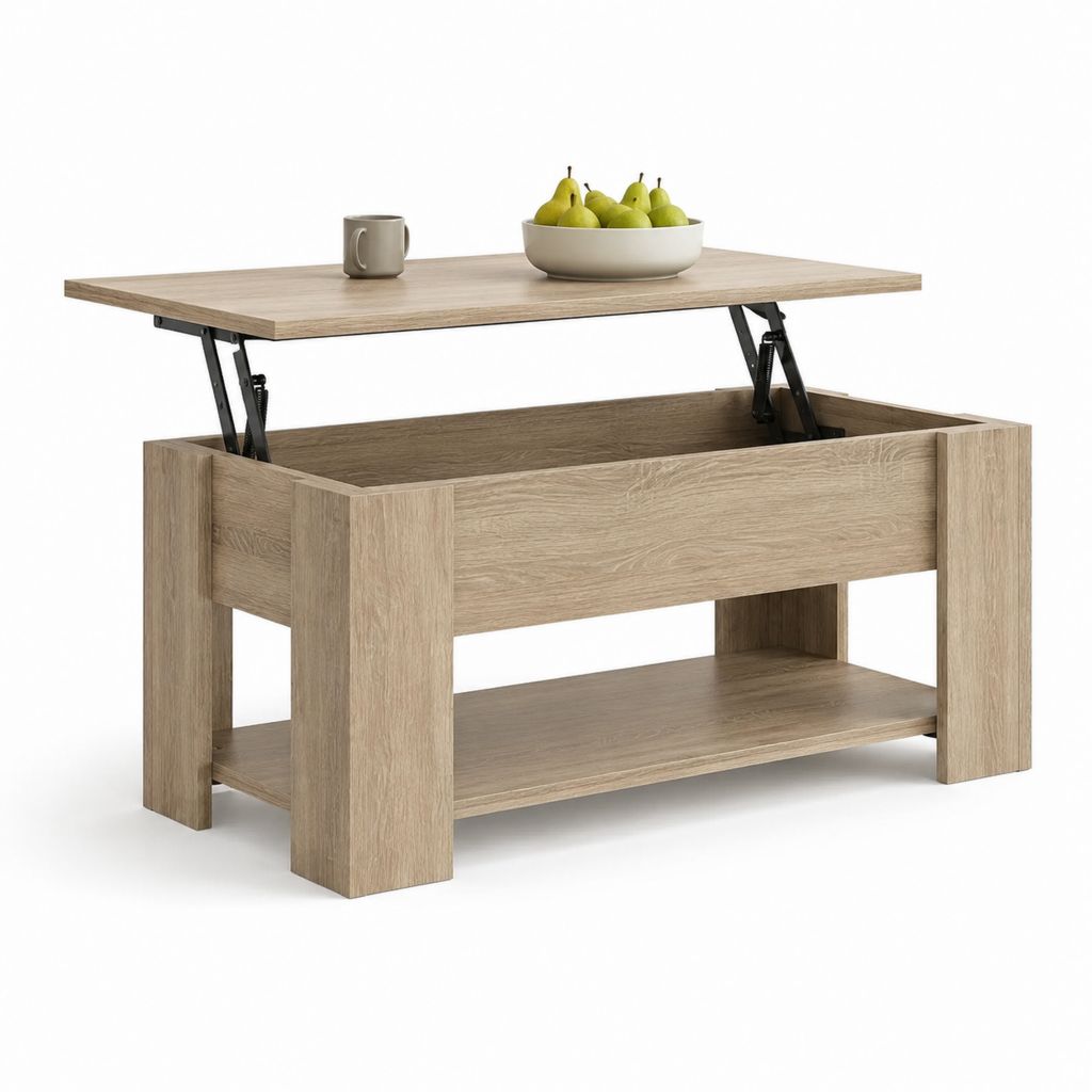 Tavolino da caffè trasformabile rovere chiaro in pannello truciolare rettangolare 100 x 50 x 45 cm