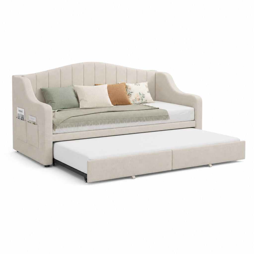 Divano letto estraibile beige in poliestere rettangolare 205 x 93 x 88 cm