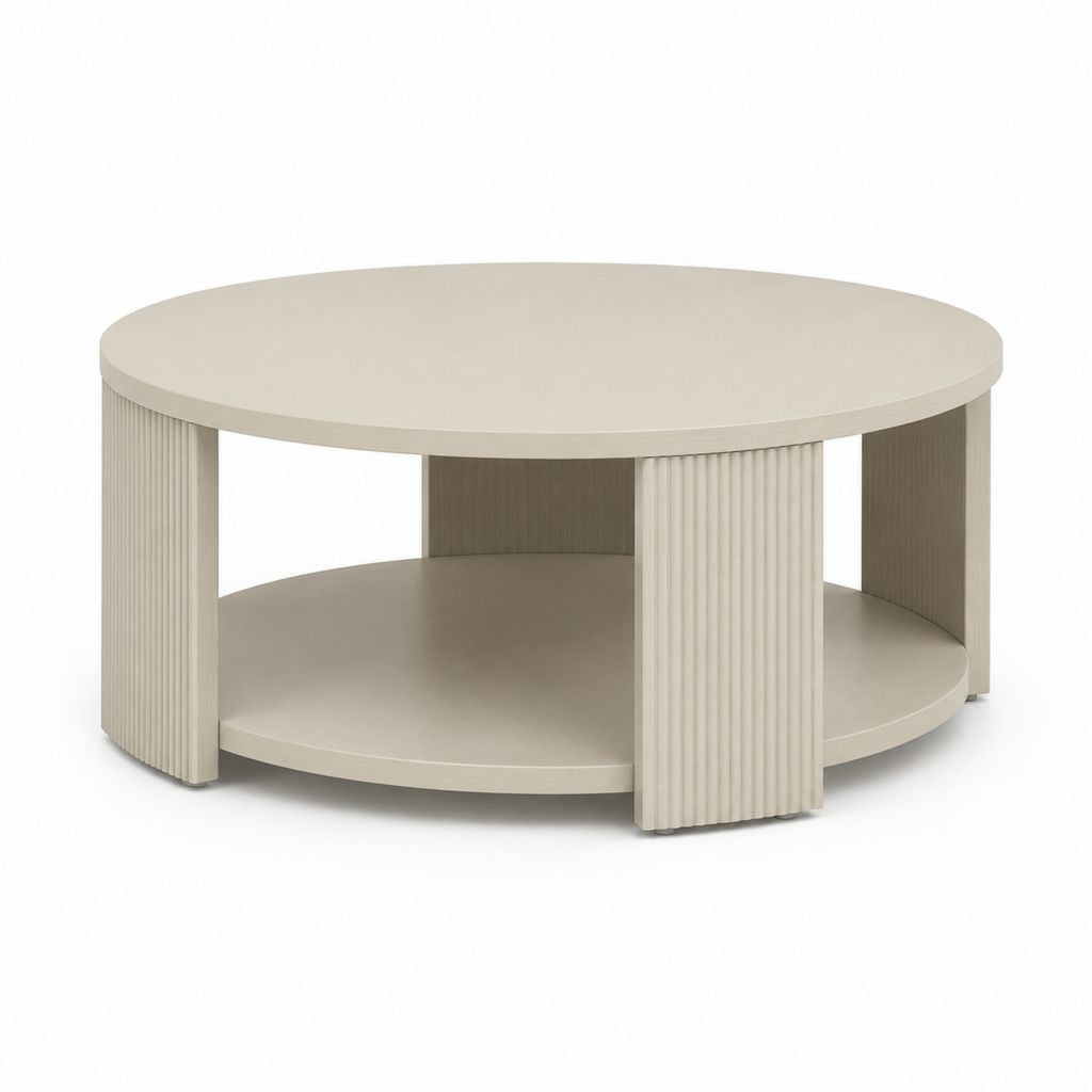 Tavolino da caffè rotondo beige in MDF Ø80 x 45 cm con ripiano inferiore
