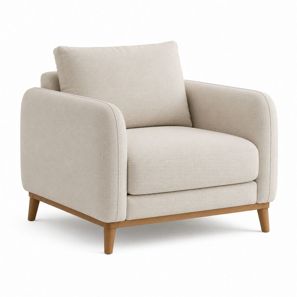 Poltrona da soggiorno beige in poliestere con struttura in legno massello 86 x 82 x 84 cm