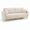 Divano 2 posti crema in poliestere con gambe in legno massello 180 x 82 x 84 cm