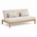 Divano letto 3 posti beige in poliestere e legno massello di pino 200 x 90 x 85 cm