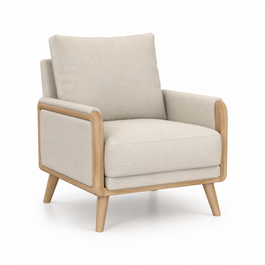 Poltrona da soggiorno beige in poliestere e legno massello con braccioli 78 x 82 x 90 cm
