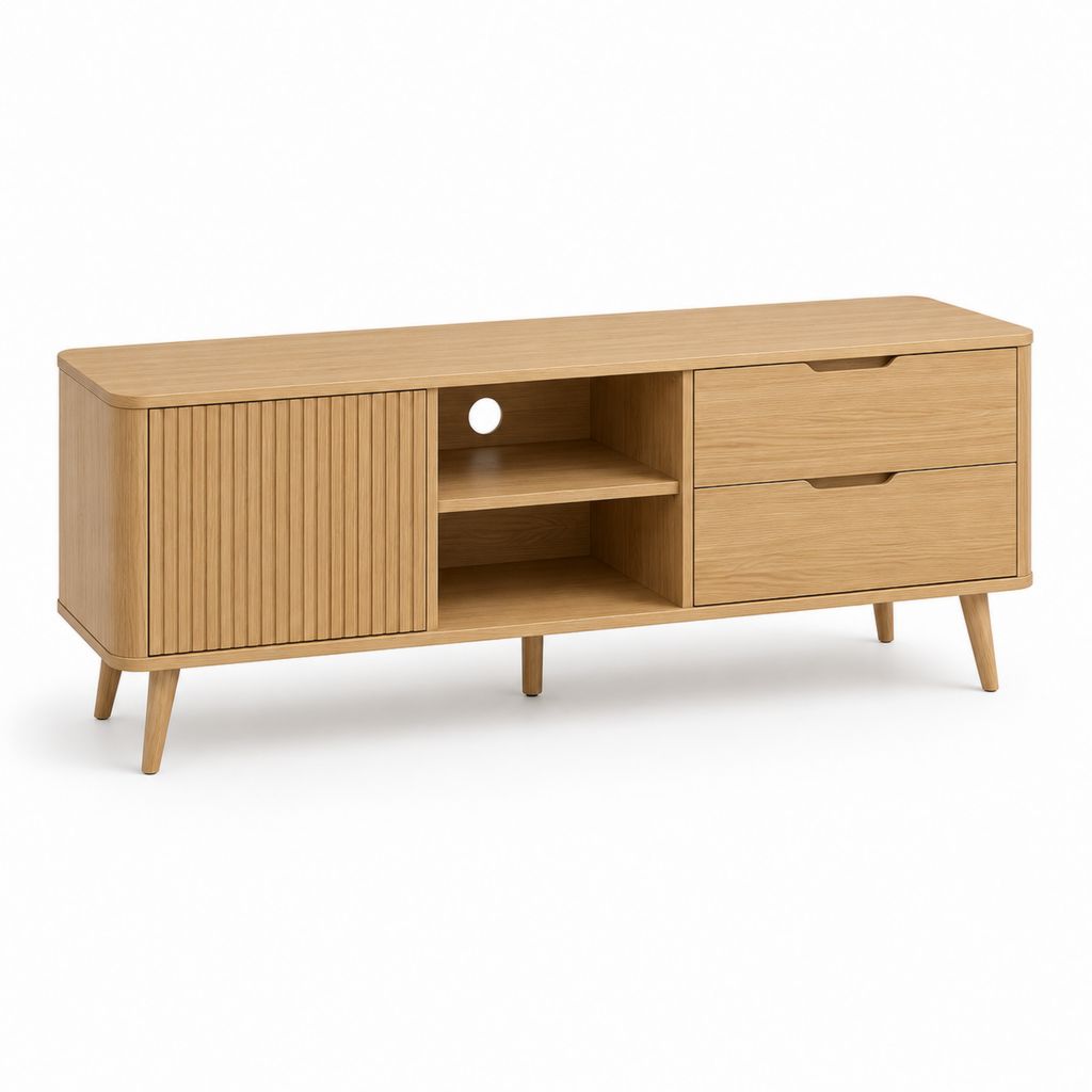 Mobile porta TV rovere con anta scorrevole cassetti e vani aperti 160 x 40 x 75 cm