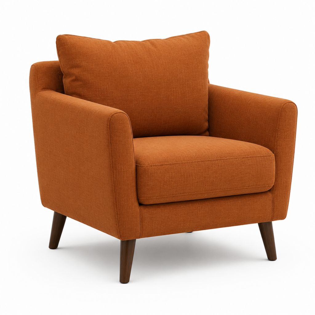 Poltrona da soggiorno arancione in poliestere con gambe in legno massello 85 x 85 x 88 cm