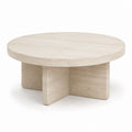 Tavolino da caffè rotondo beige in travertino naturale 90 x 90 x 35 cm